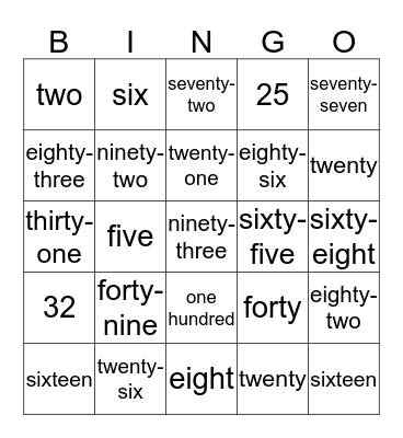 Number Word Bingo Card