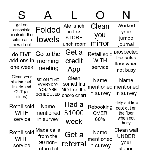 Summer Salon Bingo Bash Bingo Card