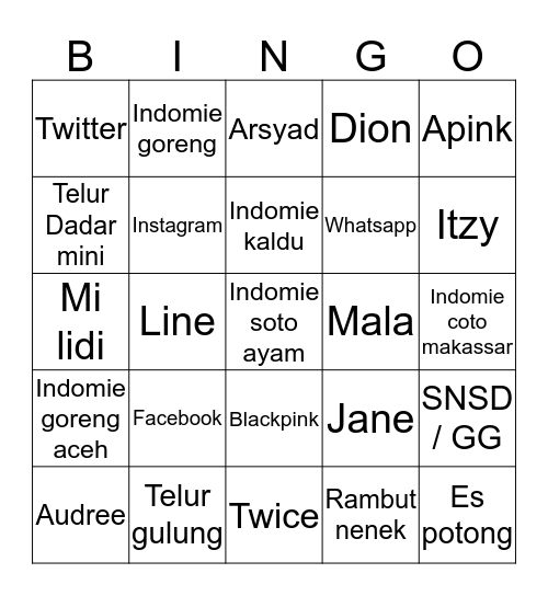 AYIKA JUARANYA Bingo Card