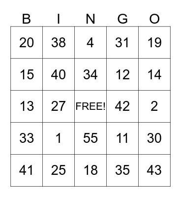 Los Numeros en Espanol! Bingo Card