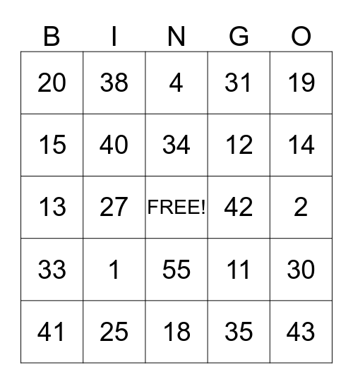 Los Numeros en Espanol! Bingo Card