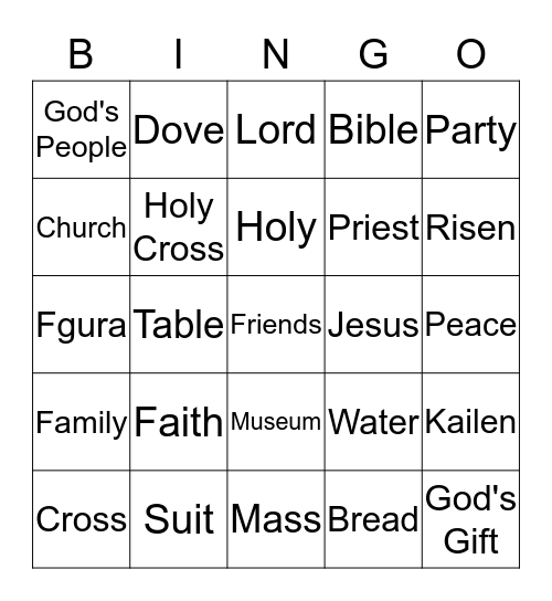Kialen's Communion Party Game  Bingo Card