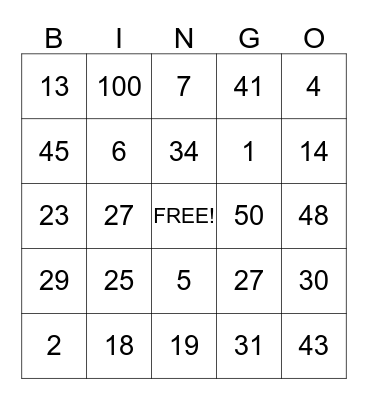 Los Numeros en Espanol! Bingo Card