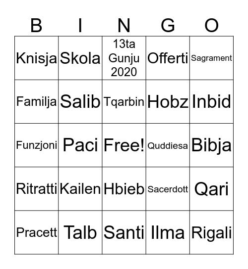 Kailen's Communion Party Game  Bingo Card