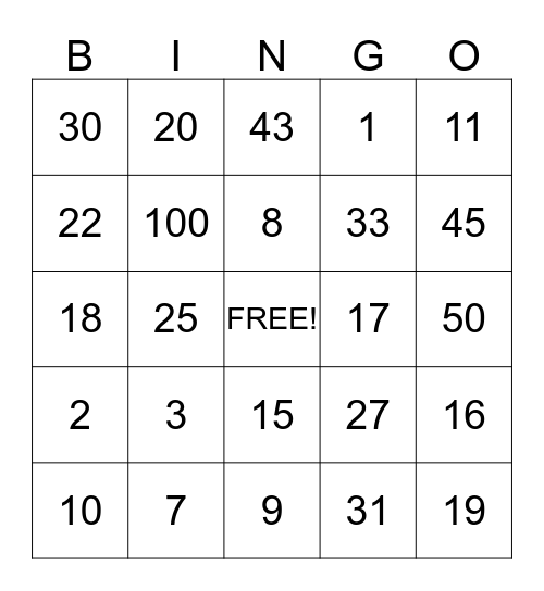 Los Numeros en Espanol! Bingo Card