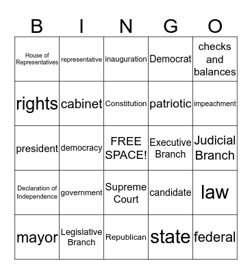 US GOVERNMENT Bingo Card