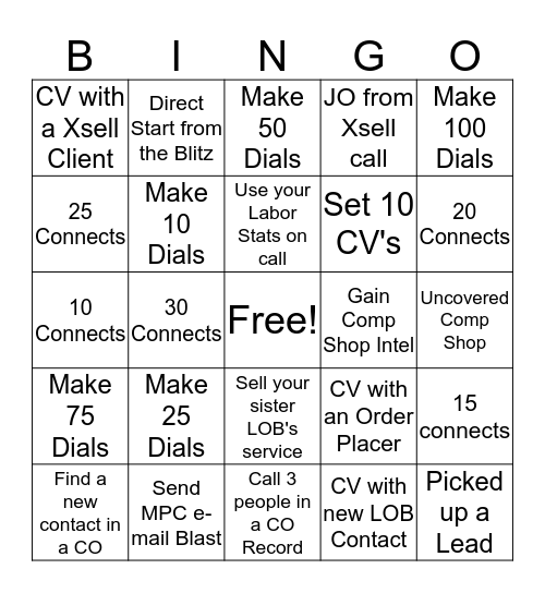 Blitz Bingo! Bingo Card
