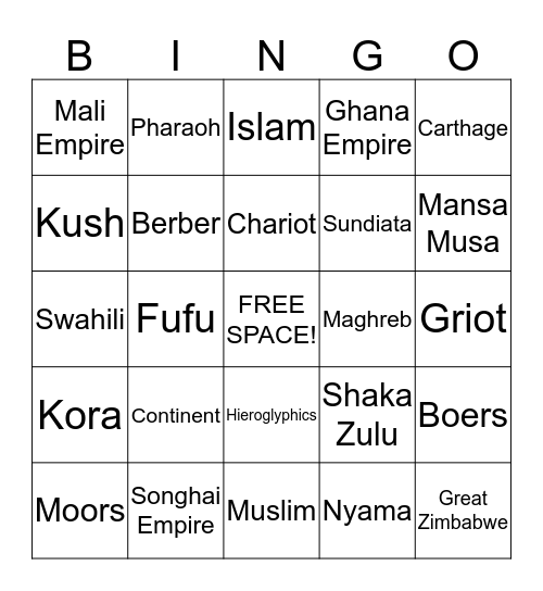 ANCIENT AFRICA Bingo Card