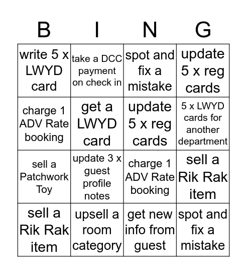 FRONT OFFICE BINGO Card