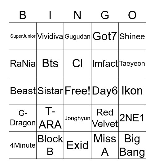KPop Bingo Card