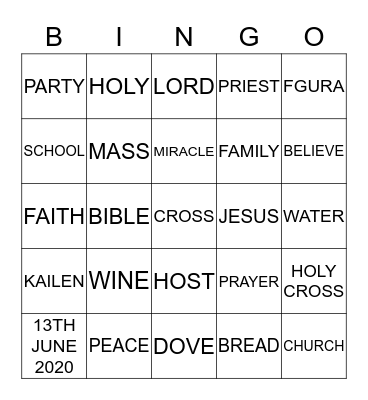 KAILEN'S COMMUNION CELEBRATION Bingo Card