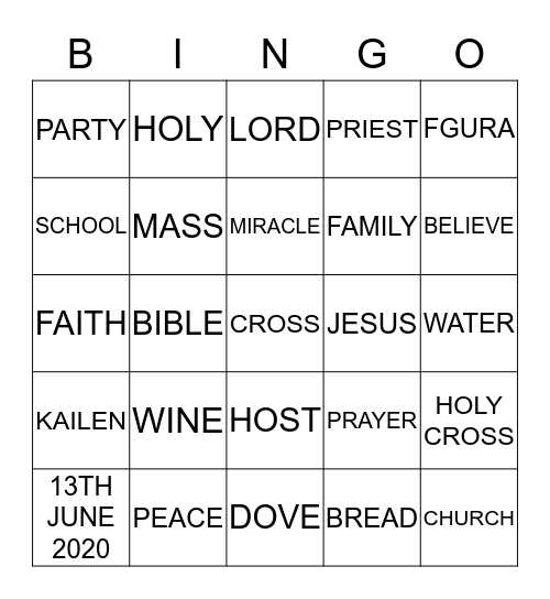 KAILEN'S COMMUNION CELEBRATION Bingo Card