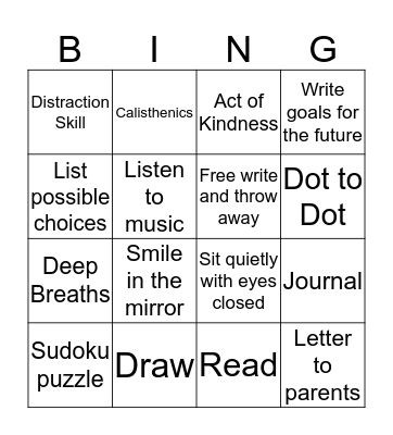 Coping Skills Bingo Card