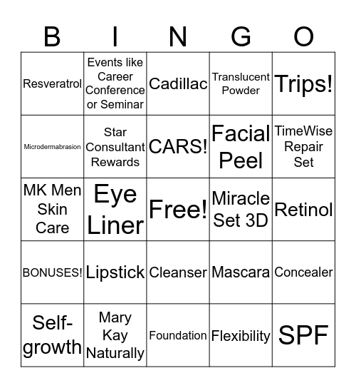 Mary Kay Bingo Card