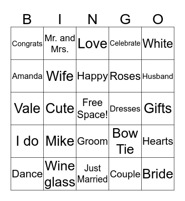 Amanda's Bridal Shower BINGO Card