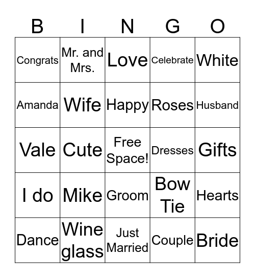 Amanda's Bridal Shower BINGO Card