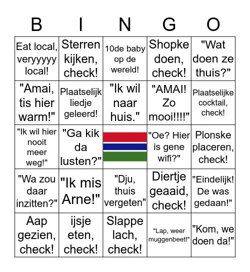 Ik ga op stage Bingo Gambia Bingo Card