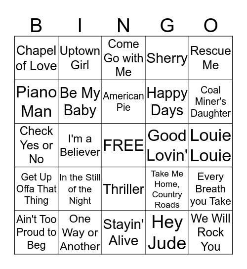 MUSIC BINGO!  Bingo Card