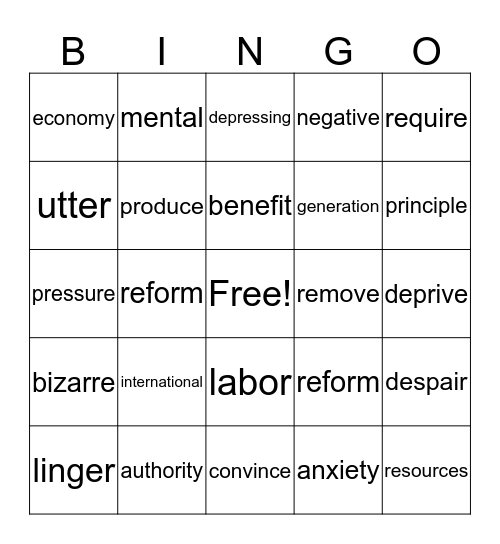 Workshop 6 Bingo Card