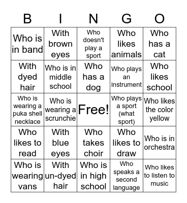 Find someone... Bingo Card