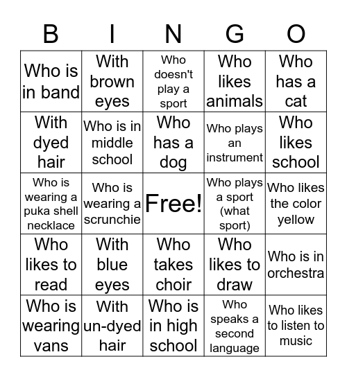 Find someone... Bingo Card