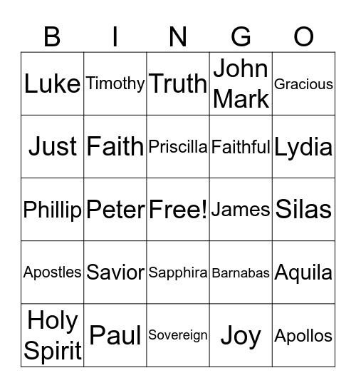 Acts and Attributes Bingo Card