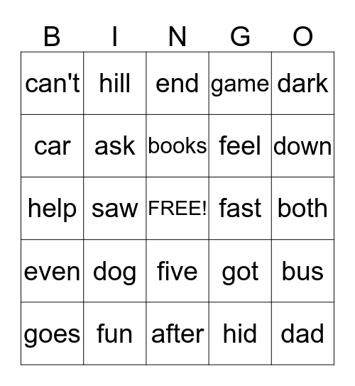 Sight Word Bingo - Grade 2 List 1 Bingo Card