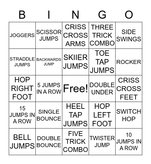 JUMP ROPE SKILLS BINGO Card