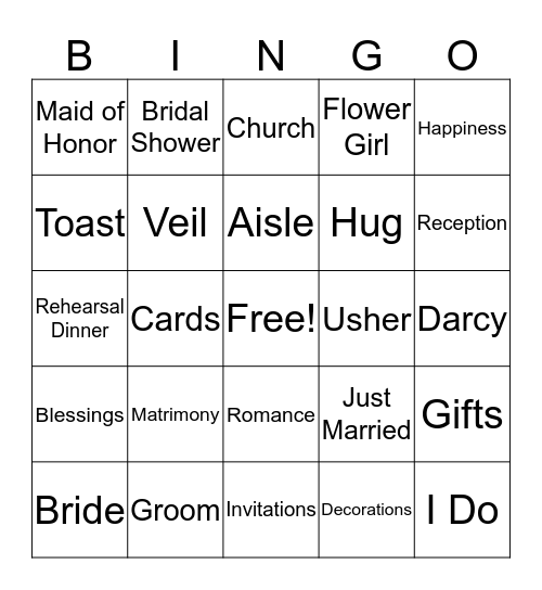 Bridal Shower Bingo Card