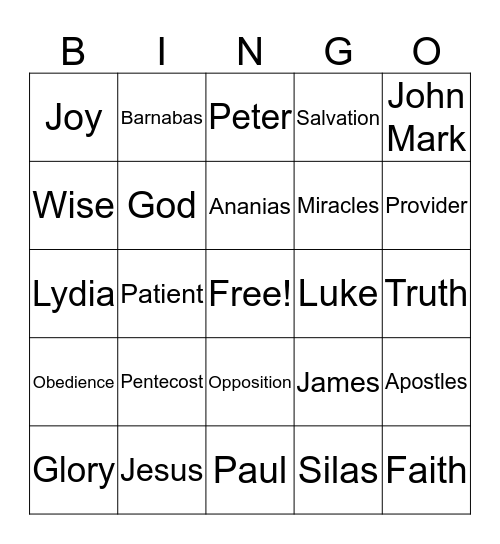 Acts and Attributes Bingo Card