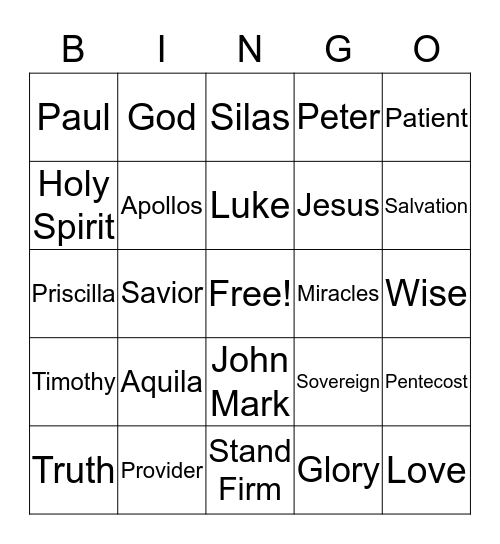 Acts and Attributes Bingo Card