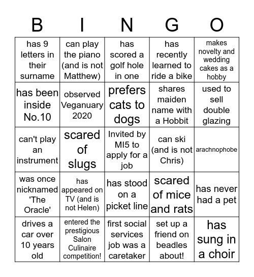 Awayday - Human Bingo - Find someone who Bingo Card