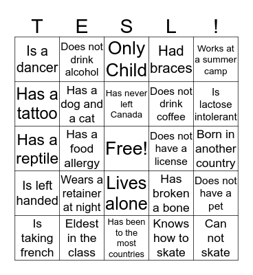 Ice Breaker Bingo Card