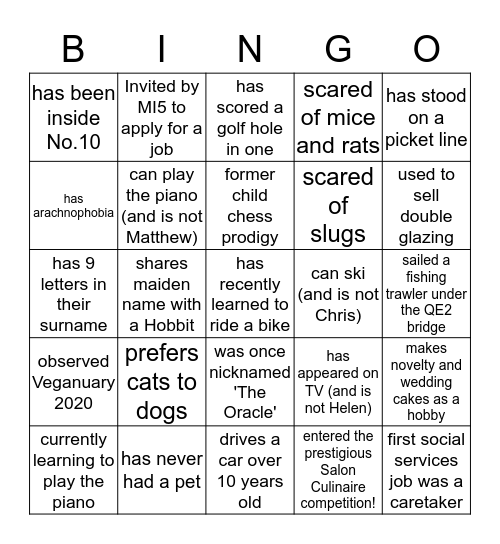Awayday - Human Bingo - Find someone who Bingo Card