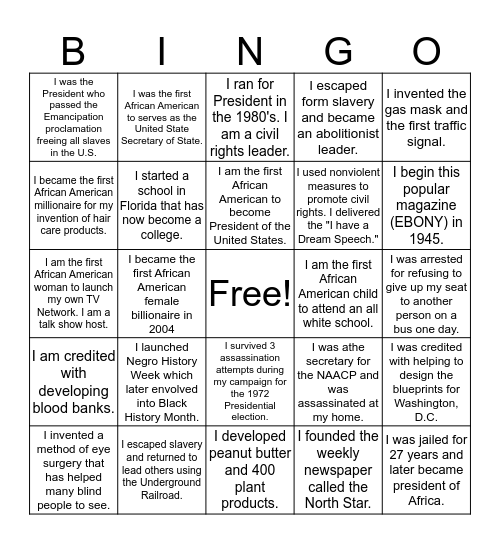 Black History Bingo Card