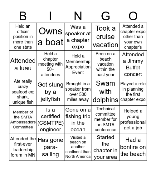 SMTA Beach Blanket Bingo Card
