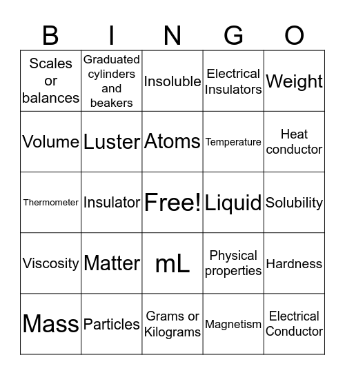 Matter: Composition & Properties  Bingo Card