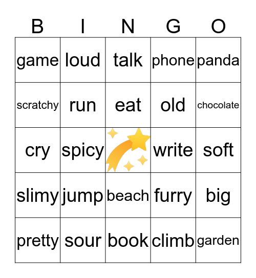 Parts of Speech Bingo Card