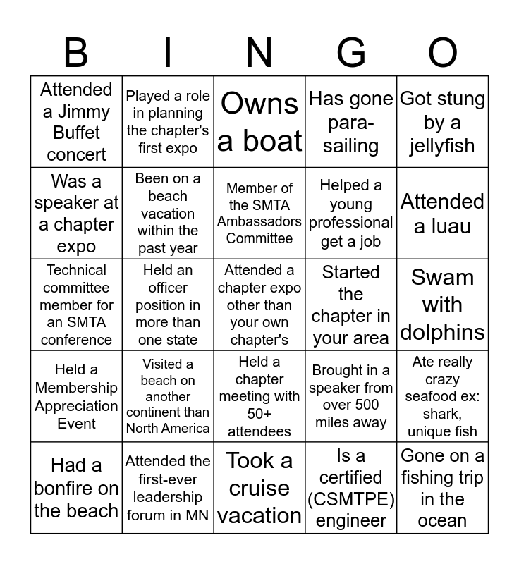 SMTA Beach Blanket Bingo Card