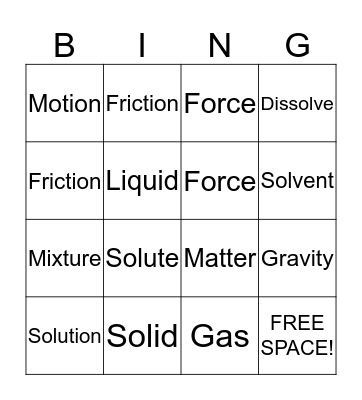 Vocabulary BING Bingo Card