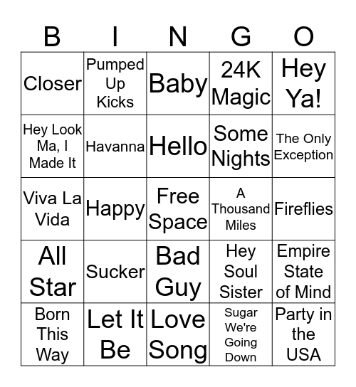 Music Bingo Card