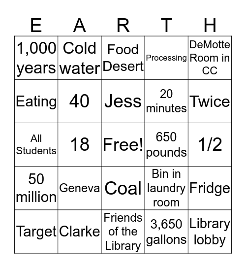 Sustainable Bingo Card