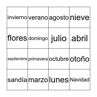 Meses y Temporadas Bingo Card