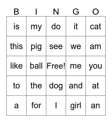 sight words unit 1-5 Bingo Card