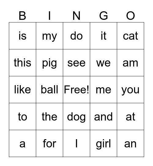 sight words unit 1-5 Bingo Card