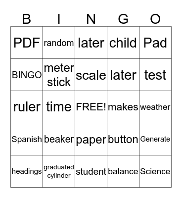 Lab Equipment Bingo Card