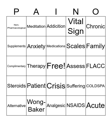Pain Bingo Card