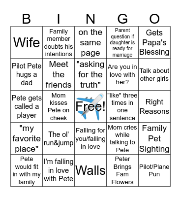 Pilot Pete's Bangin' Bingo Card