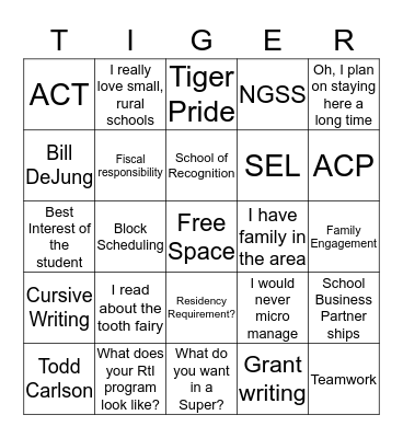Superintendent Interview Bingo Card