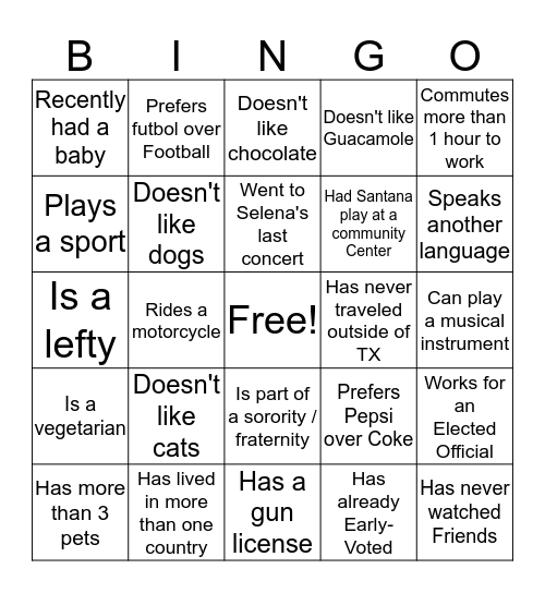HUMAN BINGO - Find someone who ... Bingo Card